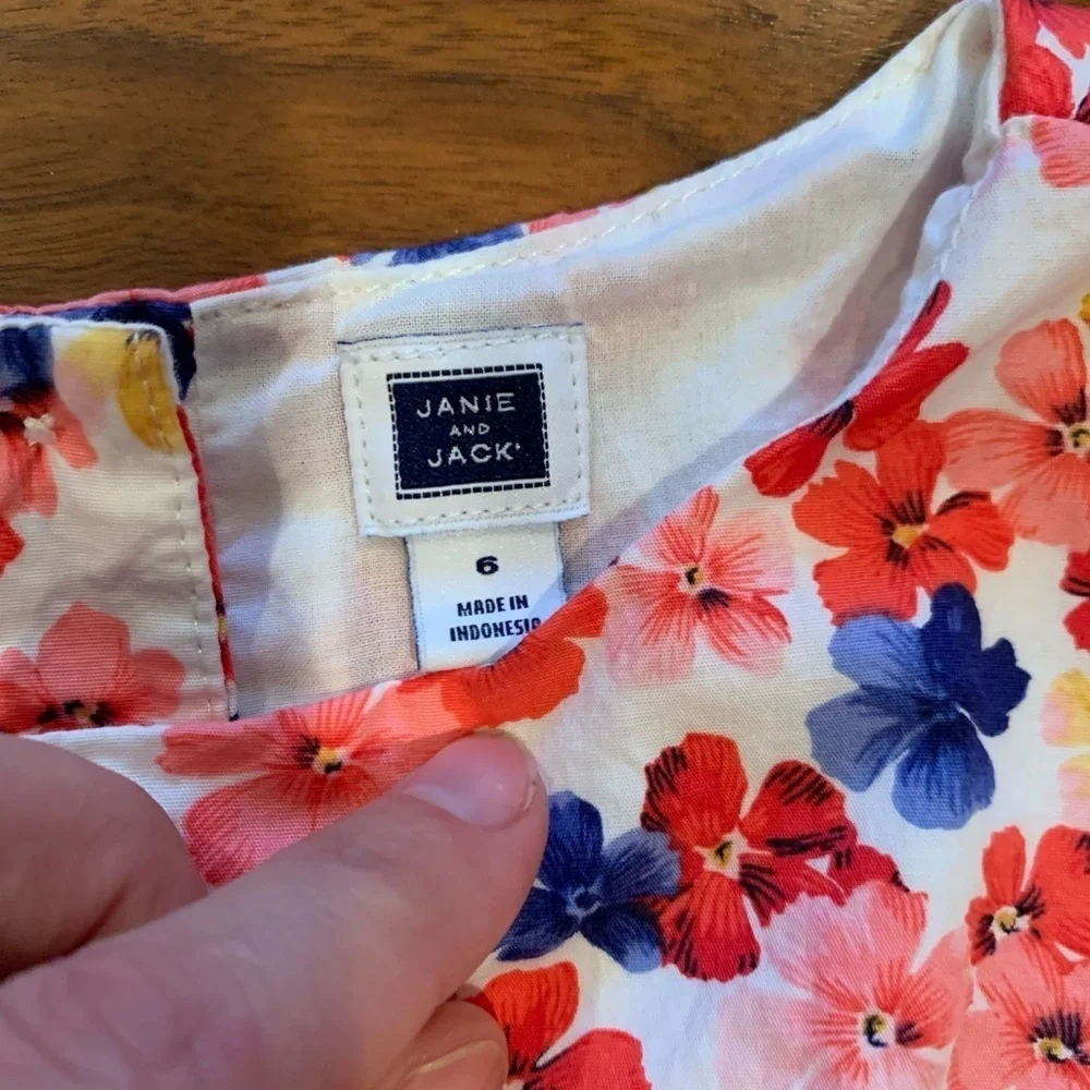 Janie & Jack Floral Peplum Bell Sleeve Button Back Top Size 6